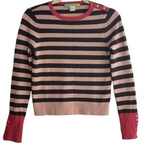 BETH BOWLEY 100% CASHMERE PINK AND BROWN STRIPPED SWEATER SIZE PETITE